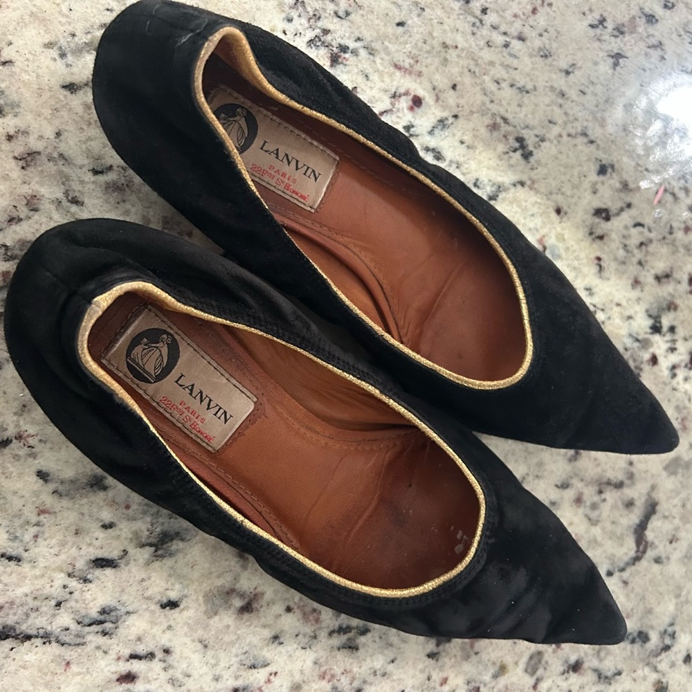 Lanvin Black and Gold Flats with Suede Finish